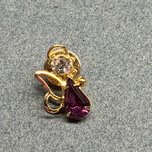 Guardian Angel Tack Pin Brooch 1 In Purple Clear Rhinestone Gold Butterfly Wing - Picture 3 of 5